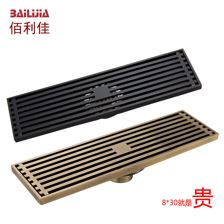 全铜防臭大排量直条仿古地漏