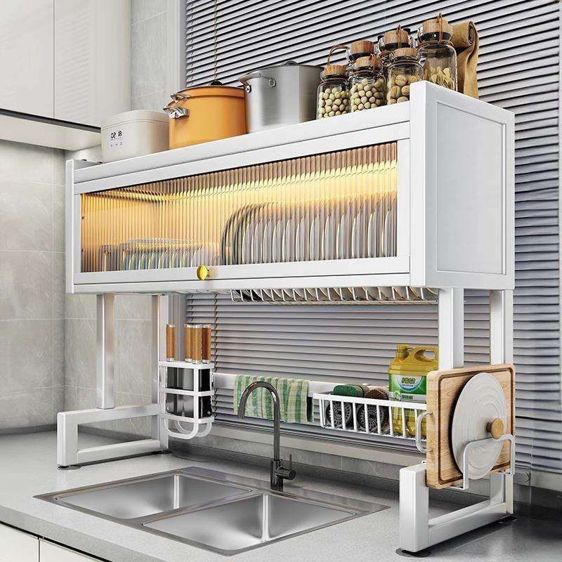 厨房水槽置物架洗碗槽防尘碗柜水池碗碟收纳台面多功能沥水置物G^