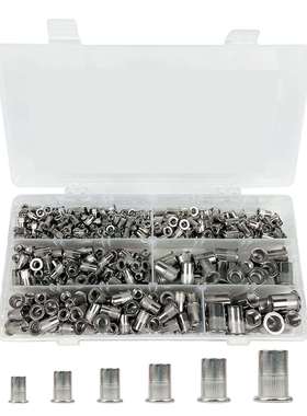 328PCS盒装M3-M10/304不锈钢平头螺纹铆钉螺母组合套件