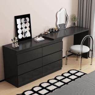 实木梳妆台斗柜一体现代简约床尾床头黑胡桃梳妆台轻奢高级感卧室
