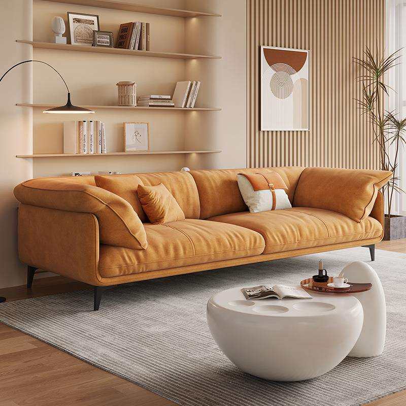 意式极简防猫抓皮羽绒乳胶皮艺沙发客厅轻奢现代简约小户型直排木