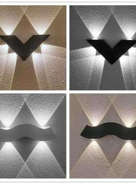 led户外室外壁灯防水门牌灯入户别墅墙灯v形波浪外墙装饰灯