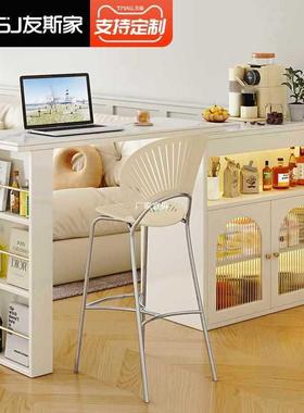 吧台桌家用实木现代简约隔断吧台一体客厅小户型中岛台奶油风