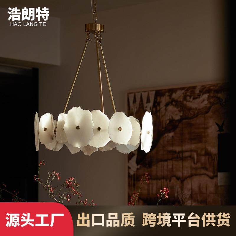 主客厅吊灯创意天然云石设计师意式轻奢别墅圆环餐厅卧室灯具中山