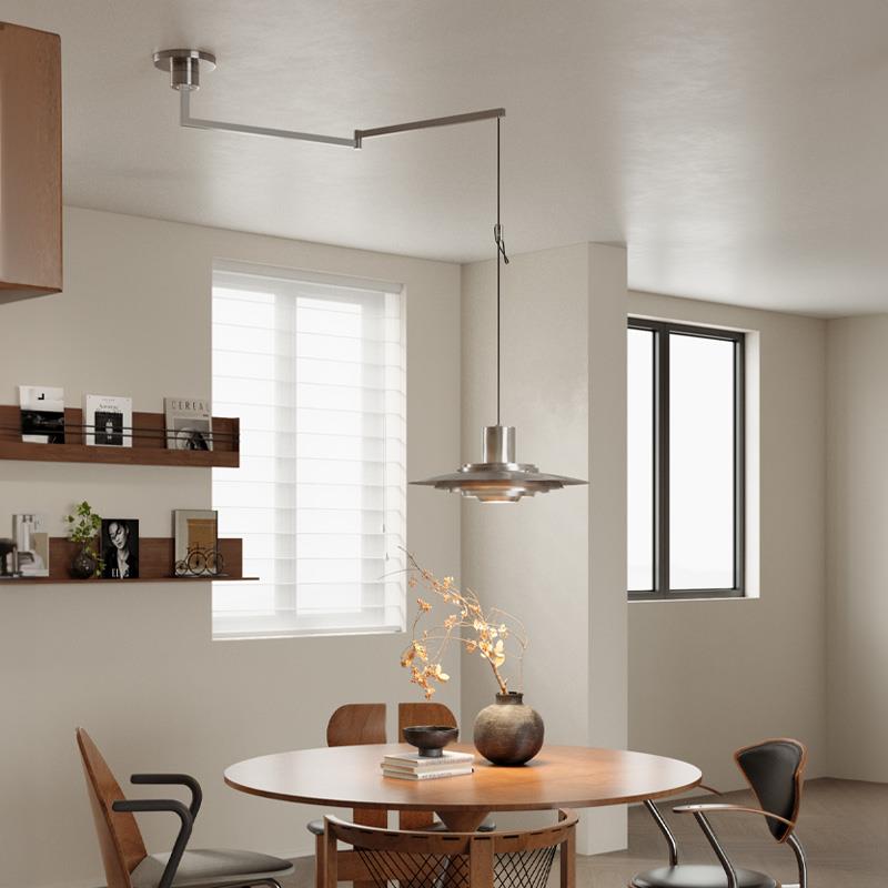 家居/中古风吊灯摇臂餐厅圆桌吧台轻奢氛围感飞碟可移位