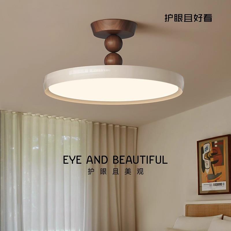 中古风吸顶灯胡桃木色全光谱护眼个性浮光灯复古法式奶油风卧室灯