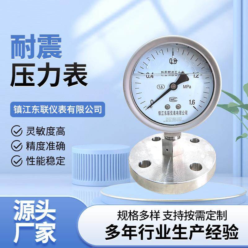 不锈钢耐震隔膜压力表法兰式隔膜表衬四氟油压气压液压水压抗震
