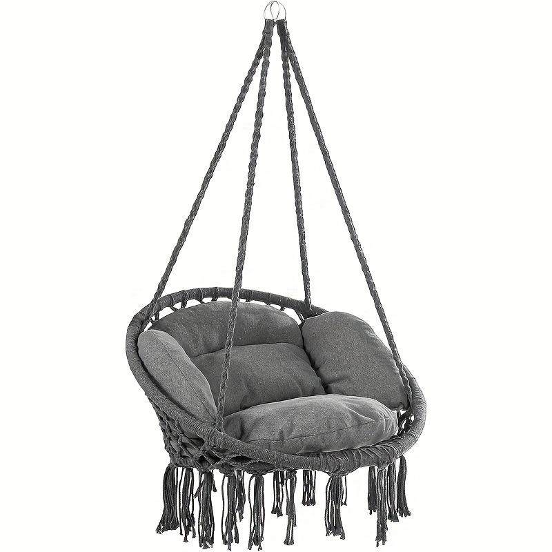 北欧风吊篮户外棉绳吊椅阳台摇篮椅室内民宿流苏带坐垫秋千椅