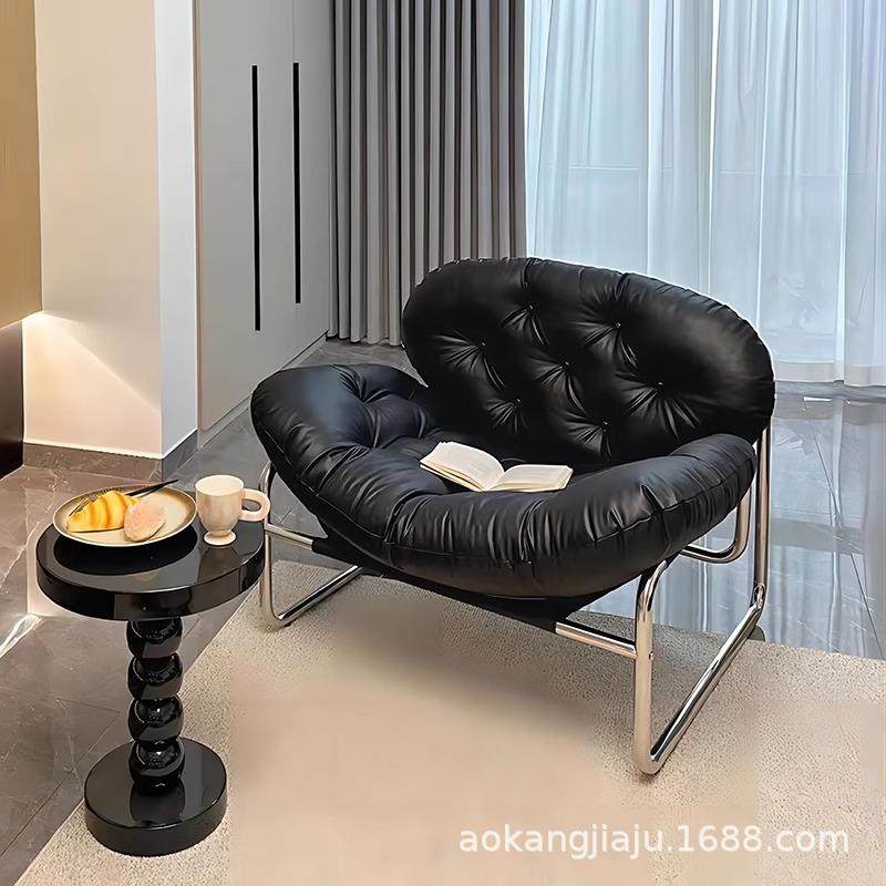 单人沙发小户型卧室可躺可睡休闲椅子久坐舒服黑色中古懒人沙发椅