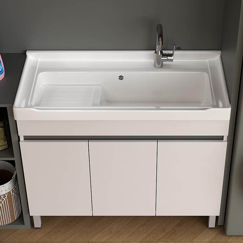 蜂窝铝浴室柜小户型阳台洗衣柜洗手池台盆一体陶瓷带搓衣板落地式