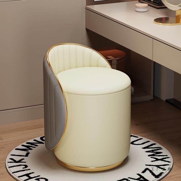 化妆凳轻奢高级感家用凳子靠背女生卧室梳妆台椅子圆凳旋转美甲椅