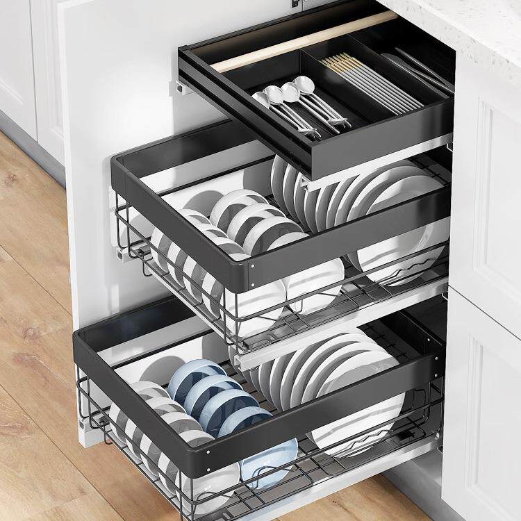 米司库厨房橱柜不锈钢碗碟拉篮小尺寸双层抽屉式调味果蔬拉篮52深