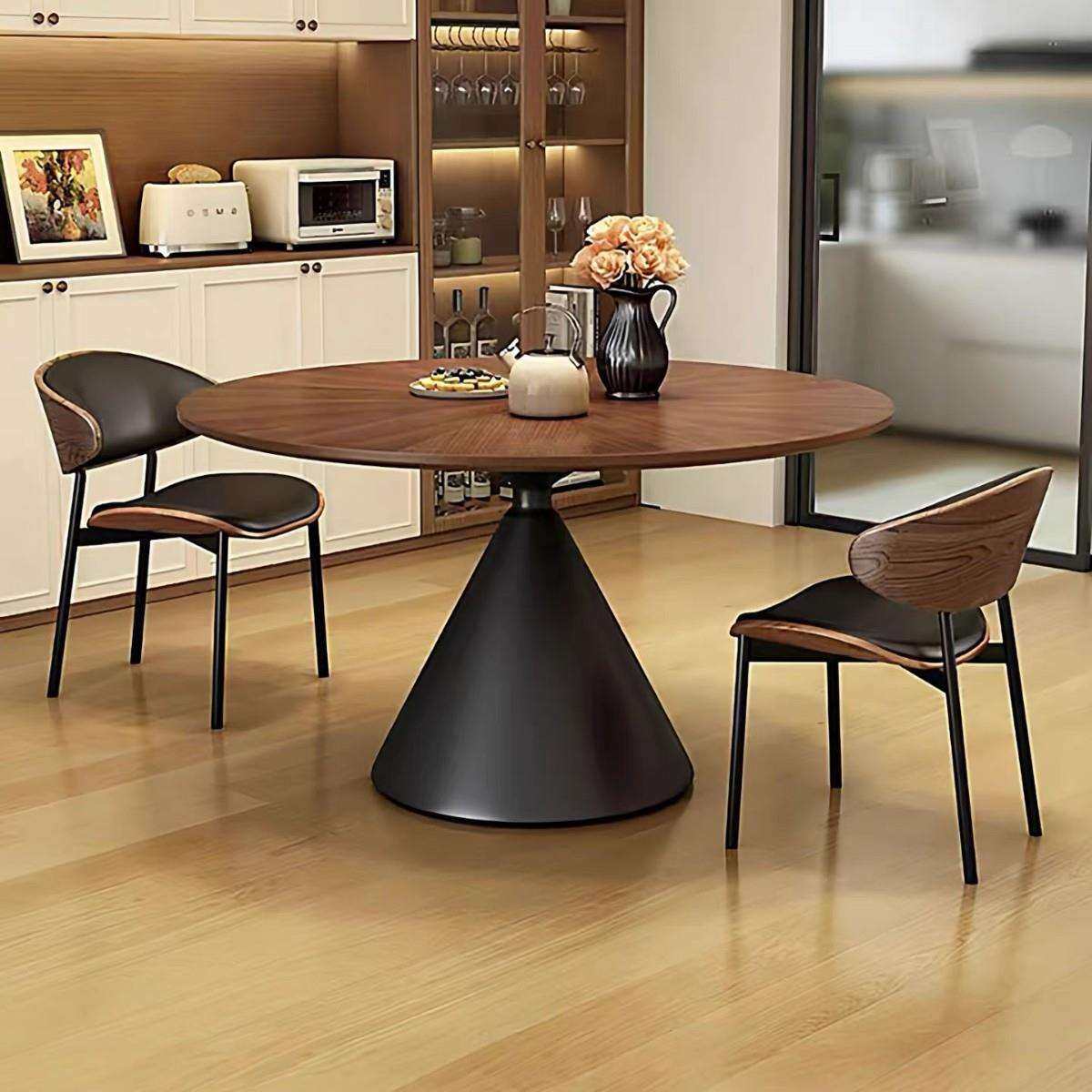 中古风实木圆形餐桌家用小户型圆桌法式复古简约桌子餐桌椅子一套