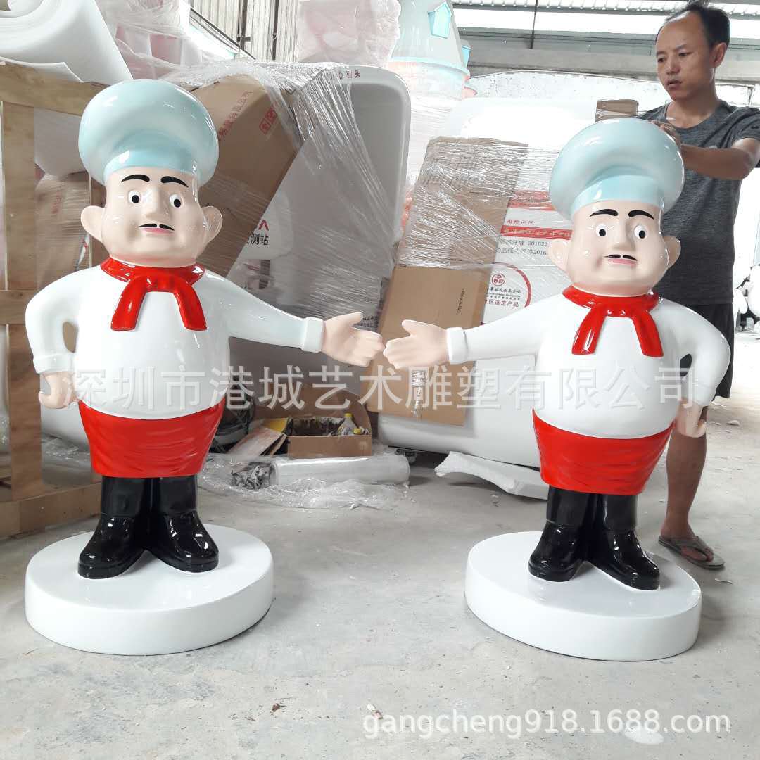酒店大厅玻璃钢面包厨师吉祥物雕
