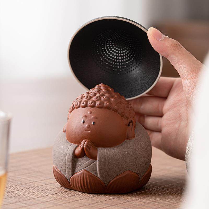 Q版小如来紫砂过滤家用创意全瓷一体斗笠滤茶器茶水分离陶瓷网隔