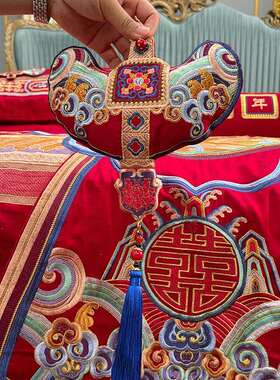 6S2022新款大气刺绣新婚庆床品四件套结婚全棉纯棉红色床上用品