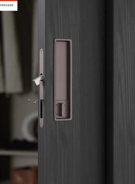 美式法兰咖色口袋移门推拉门锁暗藏平移门锁嵌入式卧室门把手白色