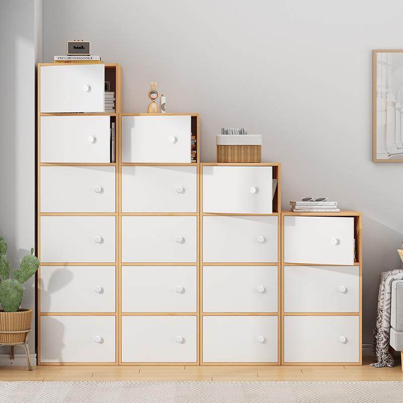 简易书架落地现代简约收纳柜经济型带门组合格子柜家用书柜储物&Z