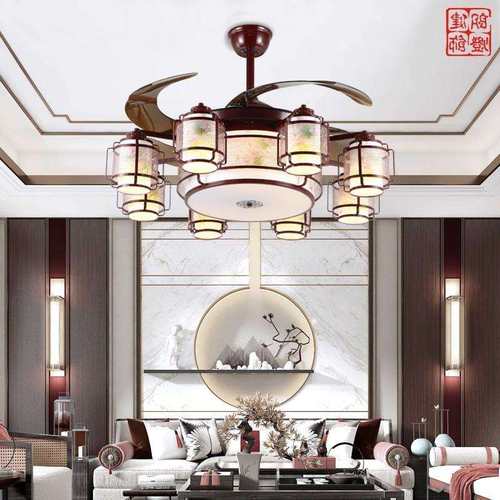 新中式隐形吊扇灯吸顶家用餐厅卧室客厅风扇灯带电风扇吊灯一体