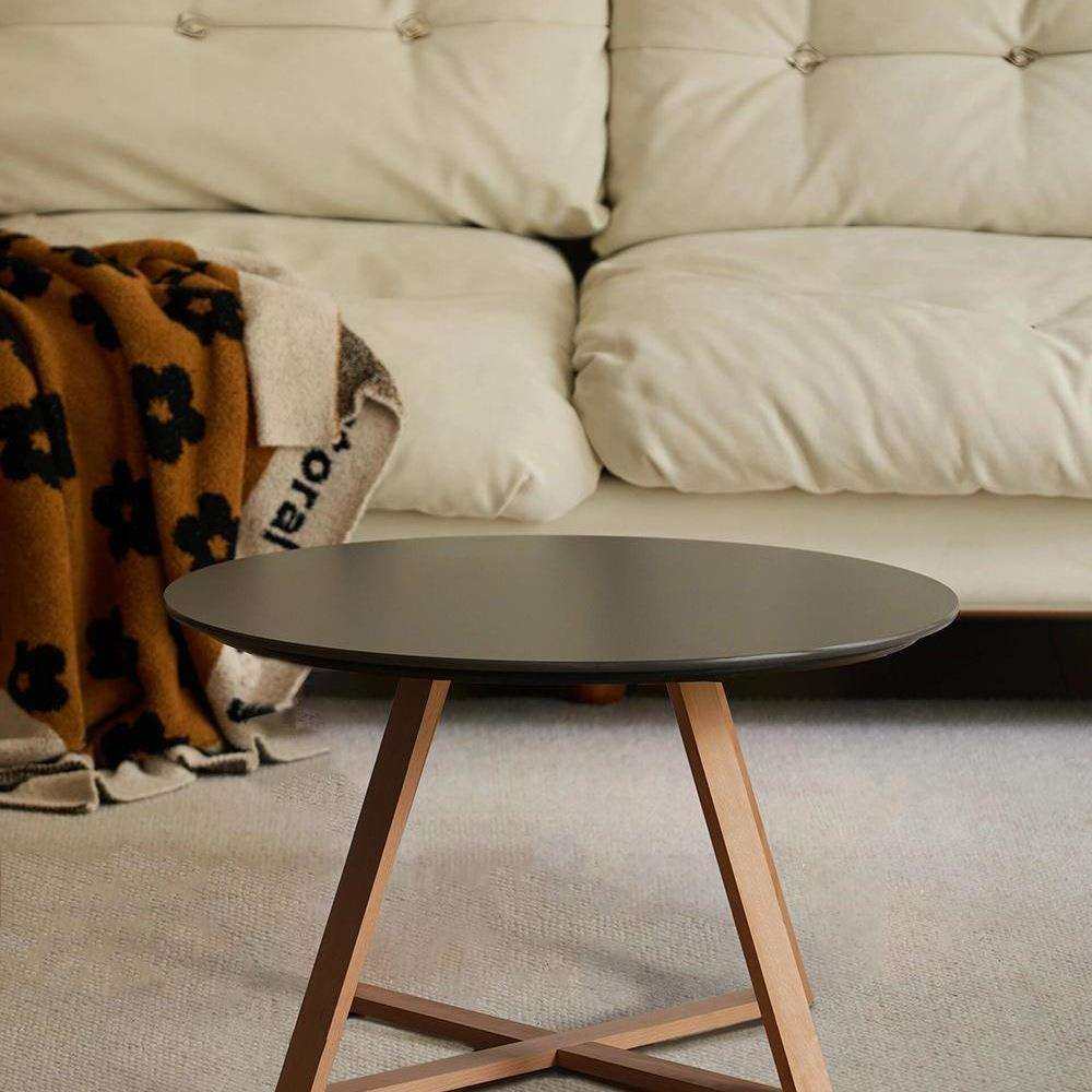 小户型圆形茶几极简约客厅沙发边矮桌子实木卧室家用阳台折叠黑色