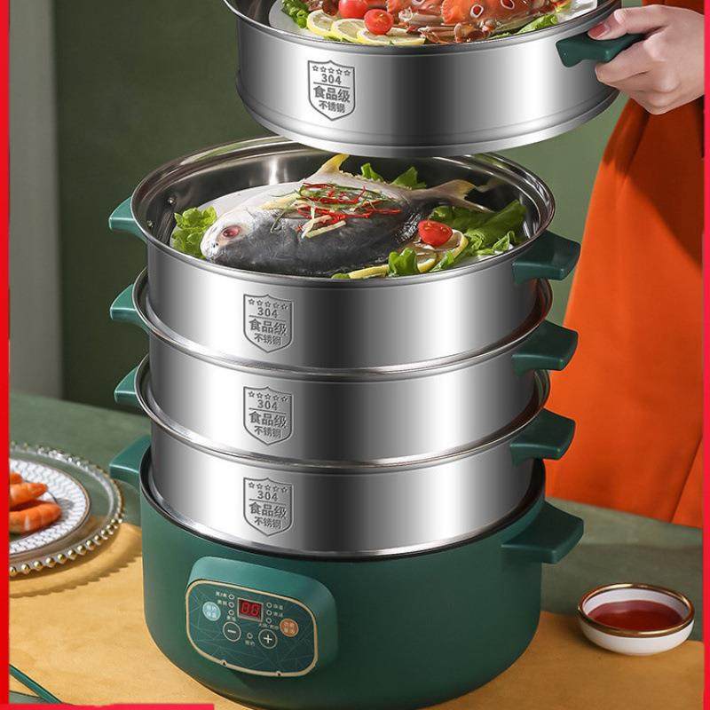 蒸锅电蒸锅多功能家用三层304不锈钢蒸笼炒锅一体大容量多层智能
