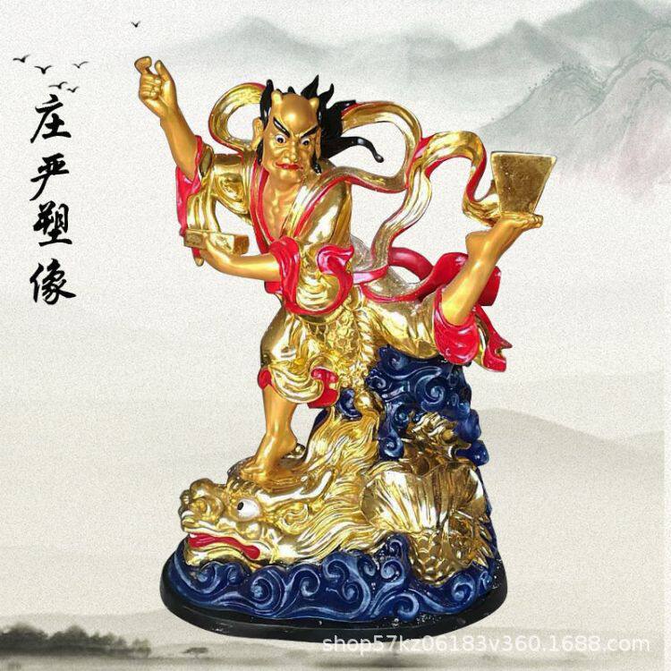 铜铸魁斗星君与文昌帝君组合神像 树脂彩绘魁星踢斗雕像