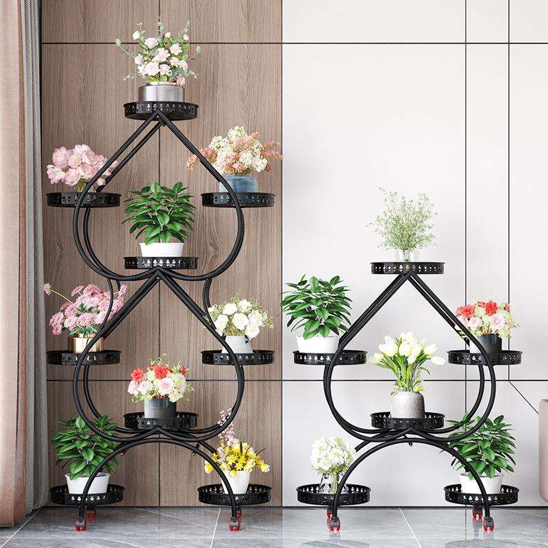 花架铁艺多层带轮落地式绿萝花盆架客厅阳台心形花架子家用置物架
