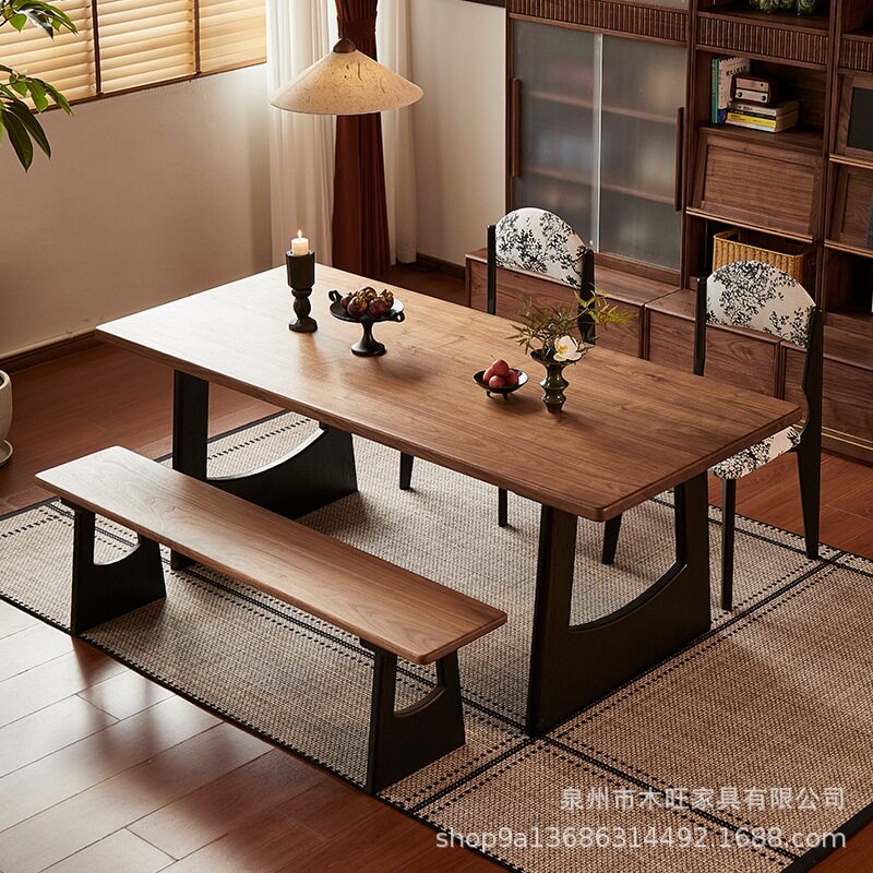 美式黑胡桃木实木餐桌高档餐厅别墅实木饭桌家用客厅多人小户型桌