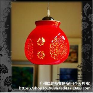 陶瓷中式灯具LED单头小吊灯餐厅走廊吧台玄关门厅阳台红灯笼吊灯