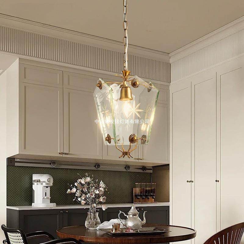 玻璃花瓣吊灯复古田园风氛围感餐桌吧台灯设计师款中古轻奢餐厅灯