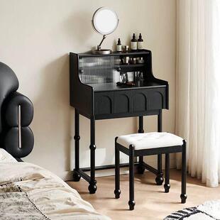 法式中古风白蜡木实木梳妆台小户型卧室迷你小型化妆台一体化妆桌