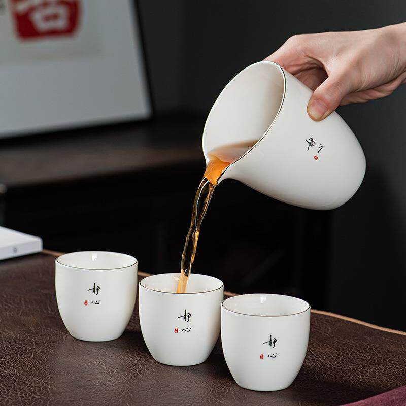 中式羊脂玉功夫泡茶壶客厅家用办公室会客小套白瓷盖碗茶具套装