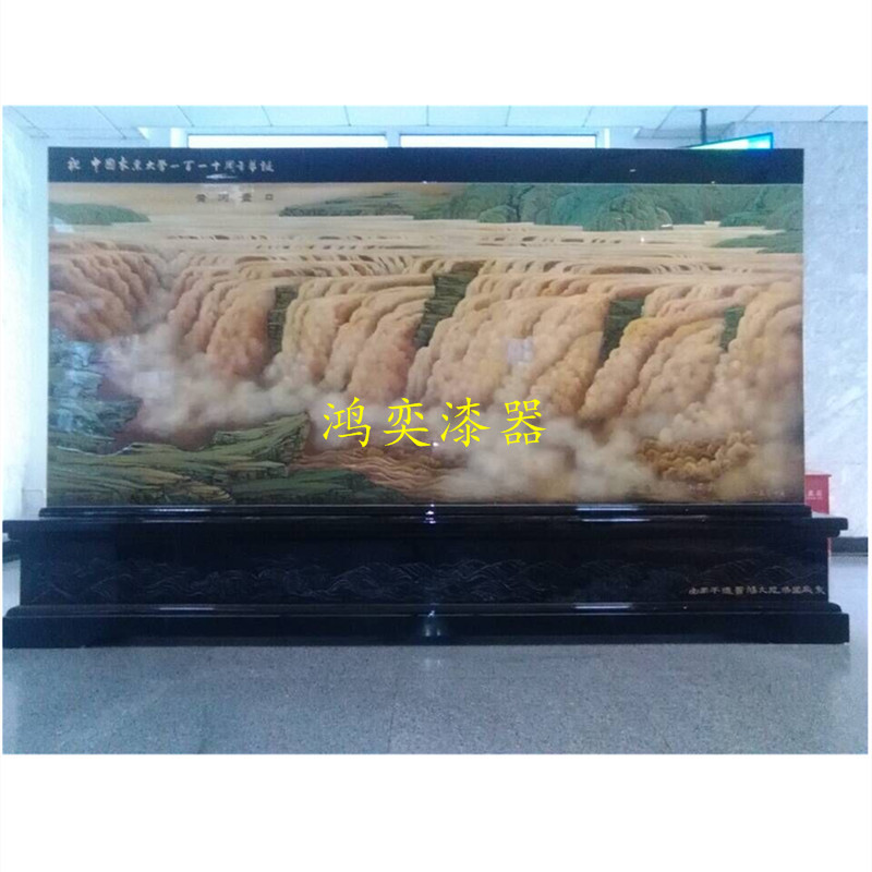 手工彩绘推光漆器堆漆工艺山西风光屏风酒店大厅漆画装饰画落地屏