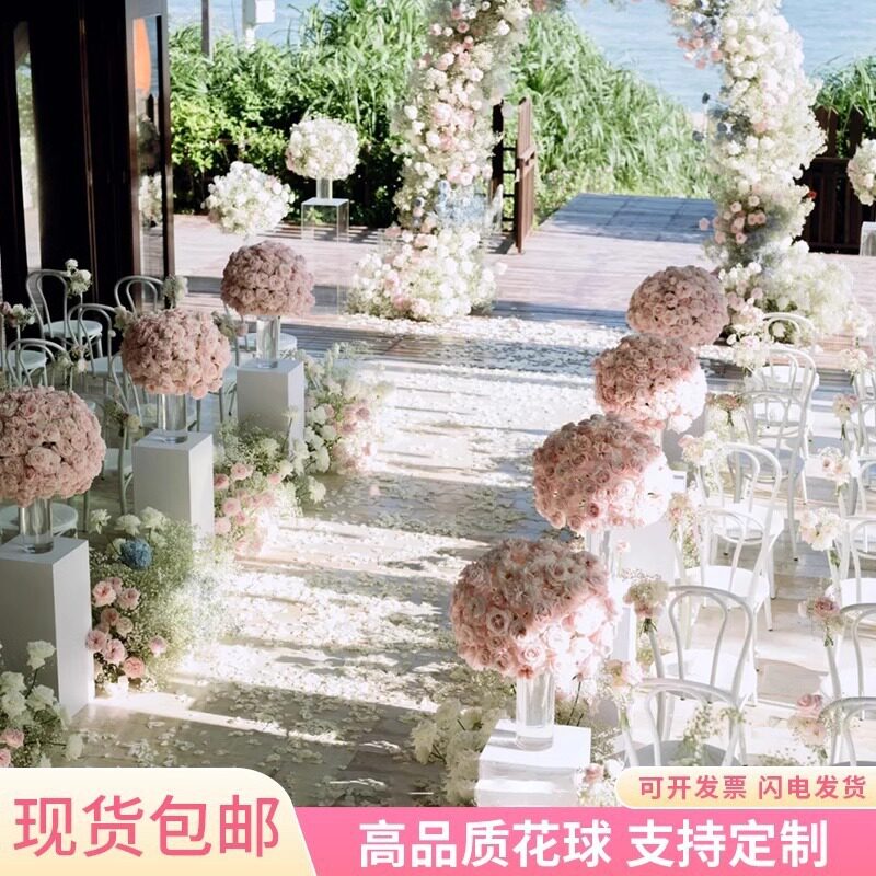 婚礼堂高级感玫瑰绢花球