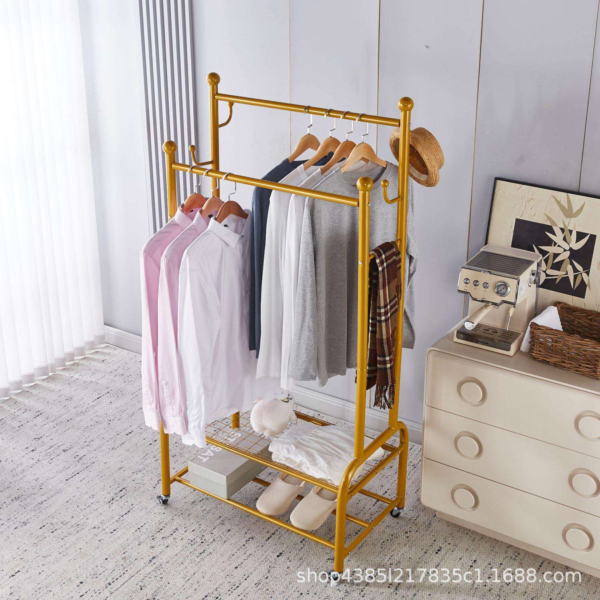 双杆挂衣架卧室落地立式简约晾衣架子多功能加粗加厚可移动衣帽架