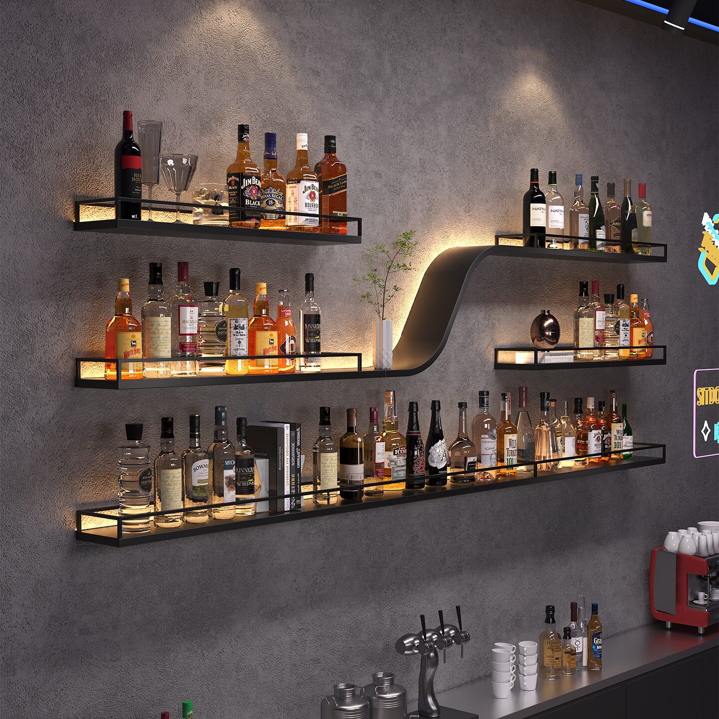 壁挂铁艺吧台红酒展示架
