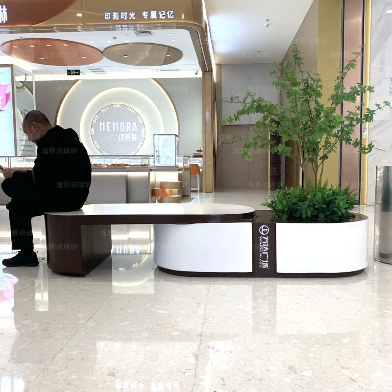 商场座椅花盆组合玻璃钢休闲椅户外公共休息区座椅公园防腐木长椅