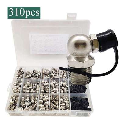 310pcs盒装 镀镍油嘴+黑色塑料油嘴盖 180°/45°/90°六角黄油嘴