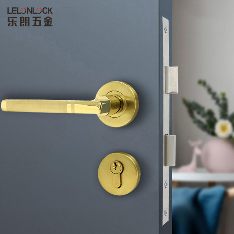 批发欧式纯铜锁芯室内房门锁304不锈钢分体执手锁哑黑卧室门锁