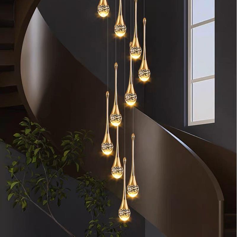 复式轻奢楼梯吊灯别墅客厅大吊灯现代简约loft公寓吊灯水晶长吊灯