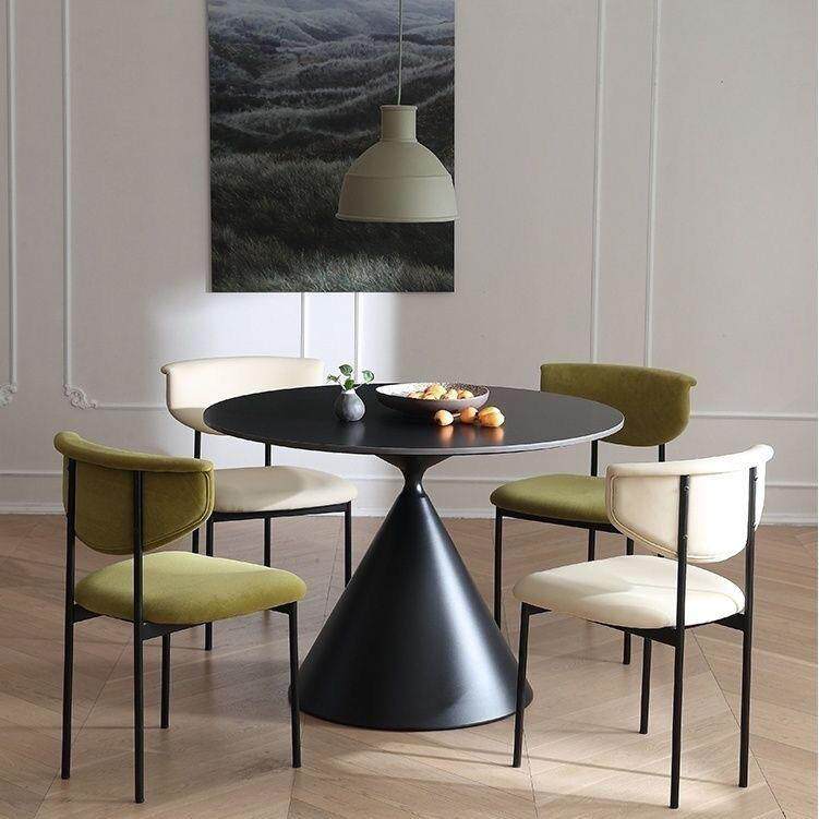 圆形餐桌岩板餐桌椅北欧现代简约纯白色内嵌式带转盘小户型小圆桌