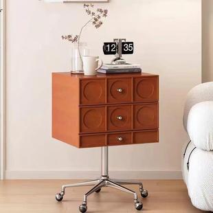 中古原木色床头柜实木卧室床边柜不锈钢可移动收纳柜高档抽屉柜子