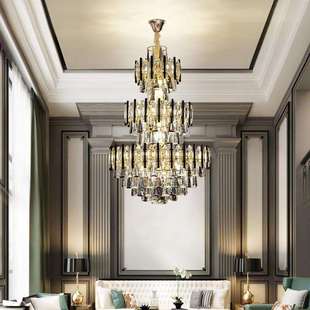 复式楼吊灯2024年新款客厅主灯别墅挑空中空挑高楼中楼水晶大吊灯