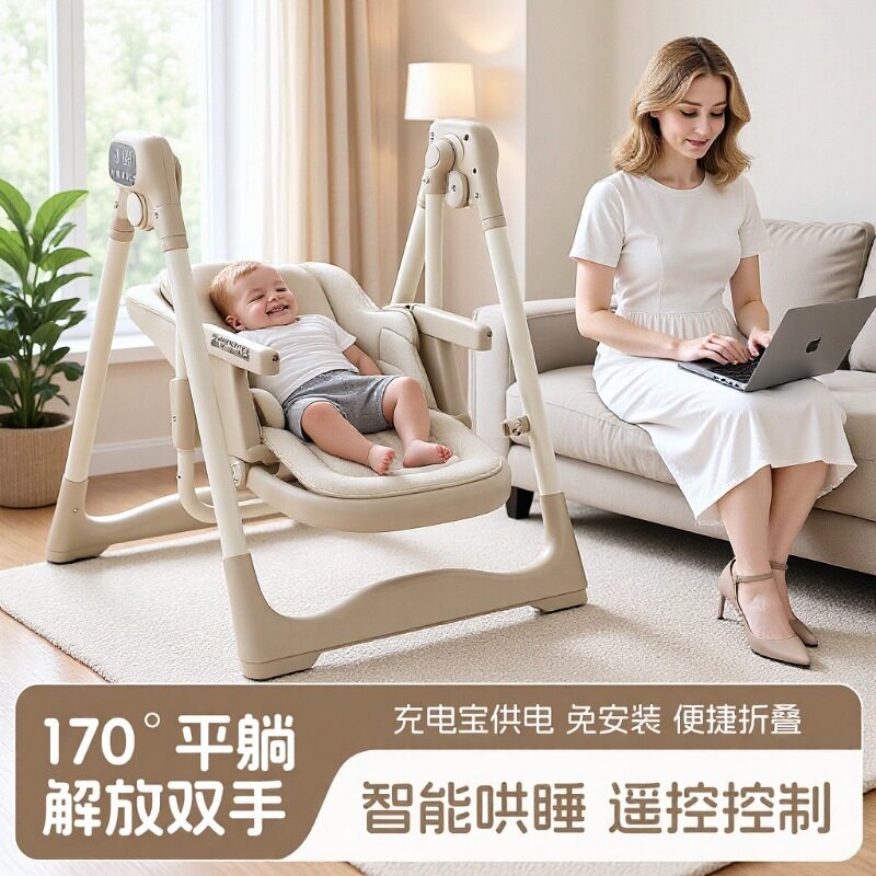 宝宝餐椅摇椅电动智能哄睡多功能座椅可折叠可躺可摇儿童婴儿餐椅