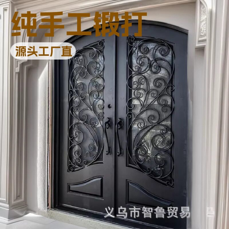 北京款纯手工锻打铁艺玻璃推拉门