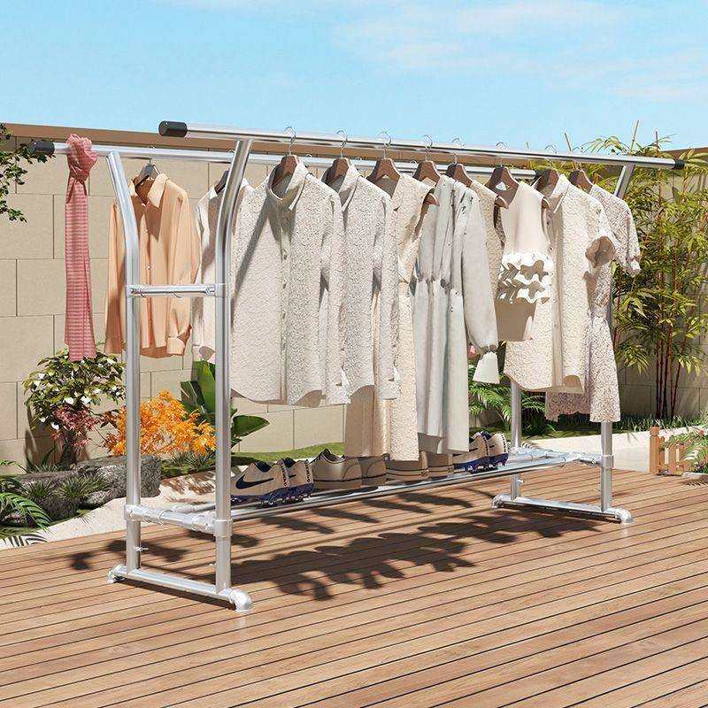镀锌钢管晾衣架落地户外室外家用简易双杆水管挂衣晒被架子凉衣杆