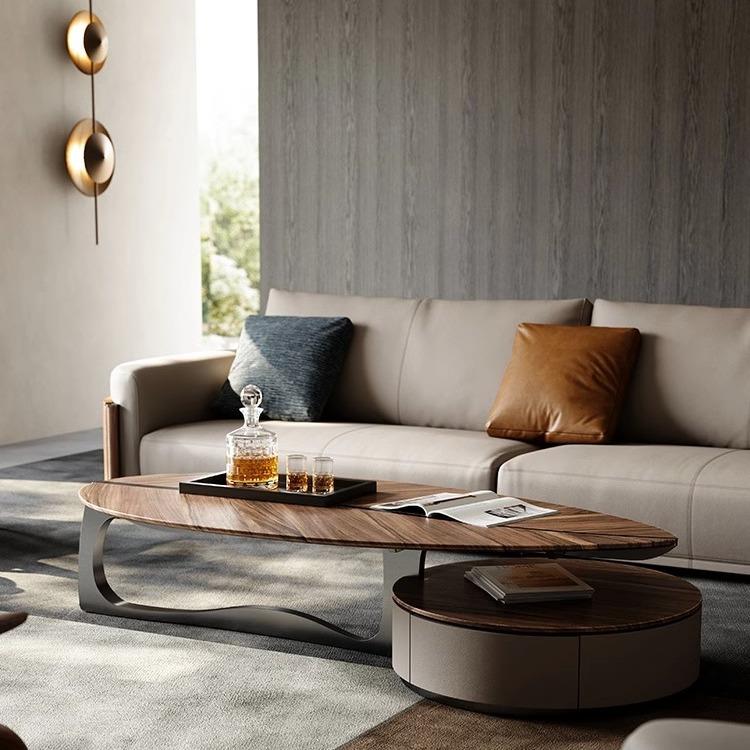 轻奢茶几设计师款高端客厅茶几2024新款胡桃木异形茶几带抽屉家用