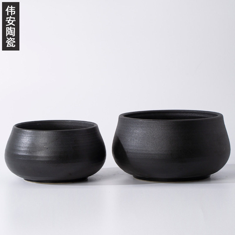 简约陶瓷桌面矮脚托盘花盆微景观松树盆栽家居前台装饰软装瓶