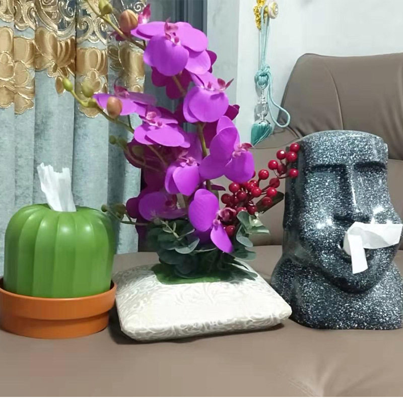 摩艾石像人纸巾抽 复活岛嘴巴石头纸巾筒 餐巾纸面巾纸纸巾盒