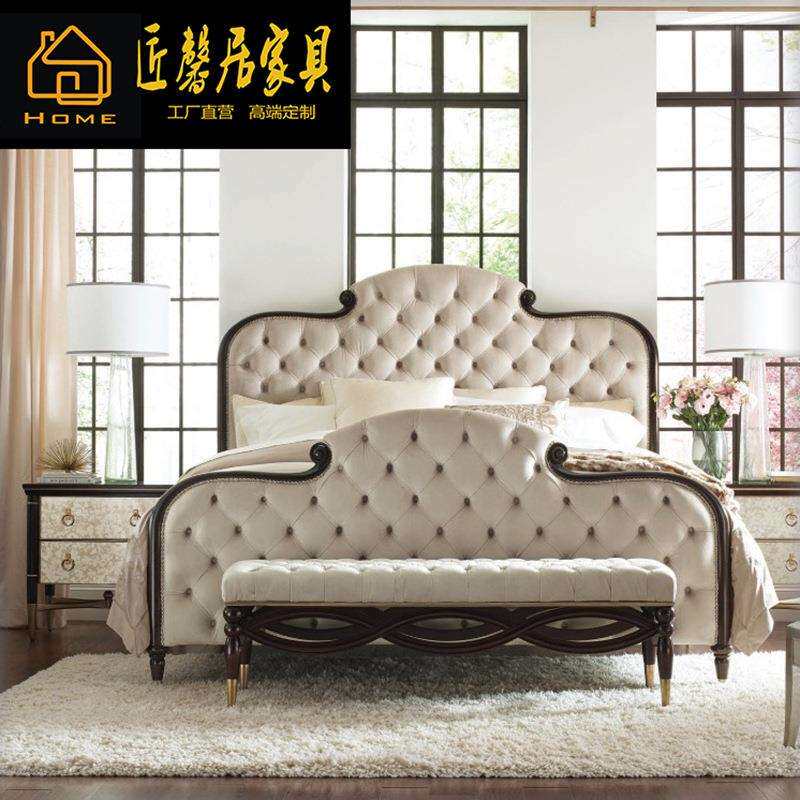 美式轻奢现代桦木布艺婚床架子床新古典系列拉扣设计1.8米双人床